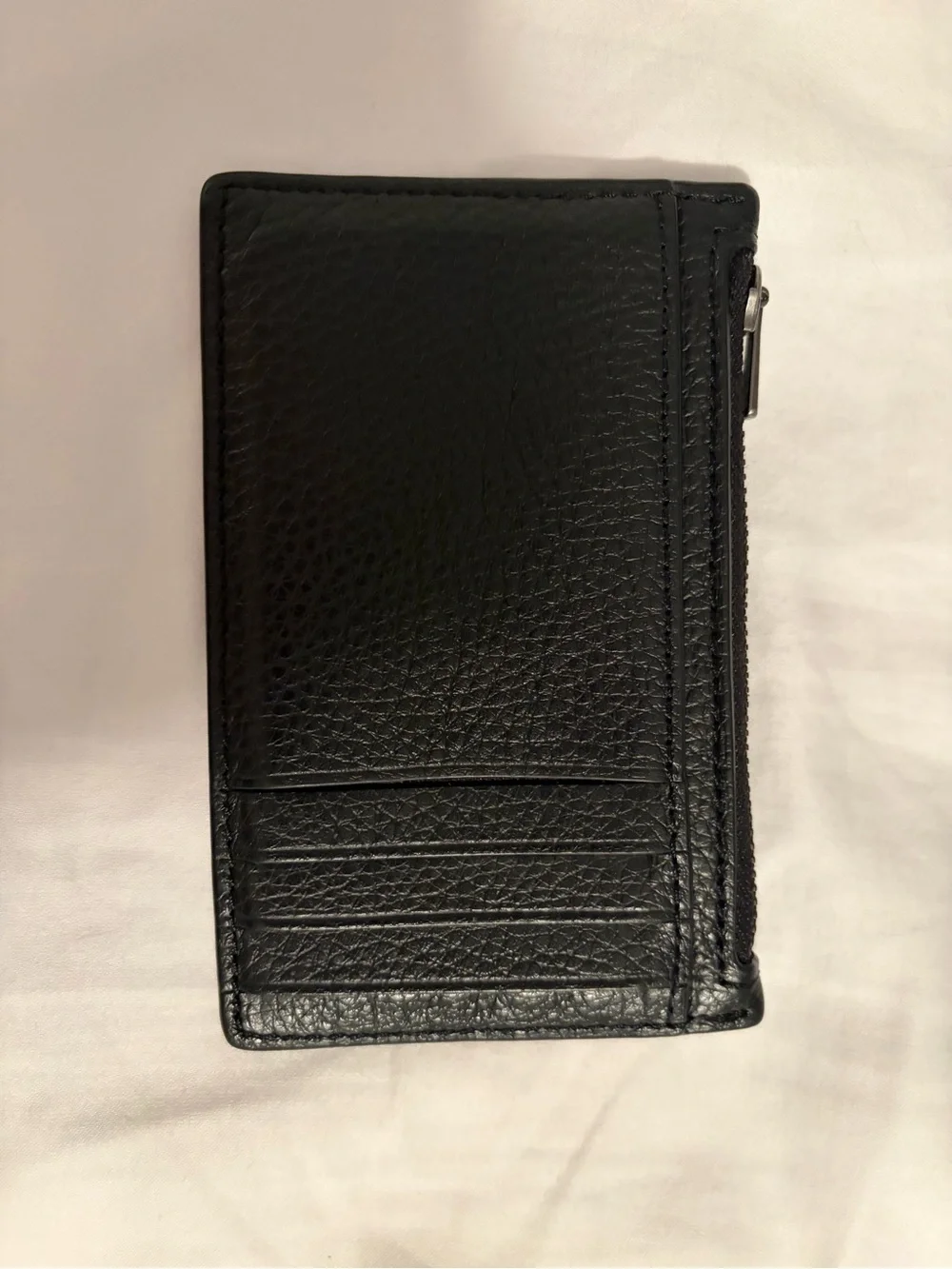 Coach Black Leather Card Holder Wallet Zip Coin Case Minimalist Slim Wallet